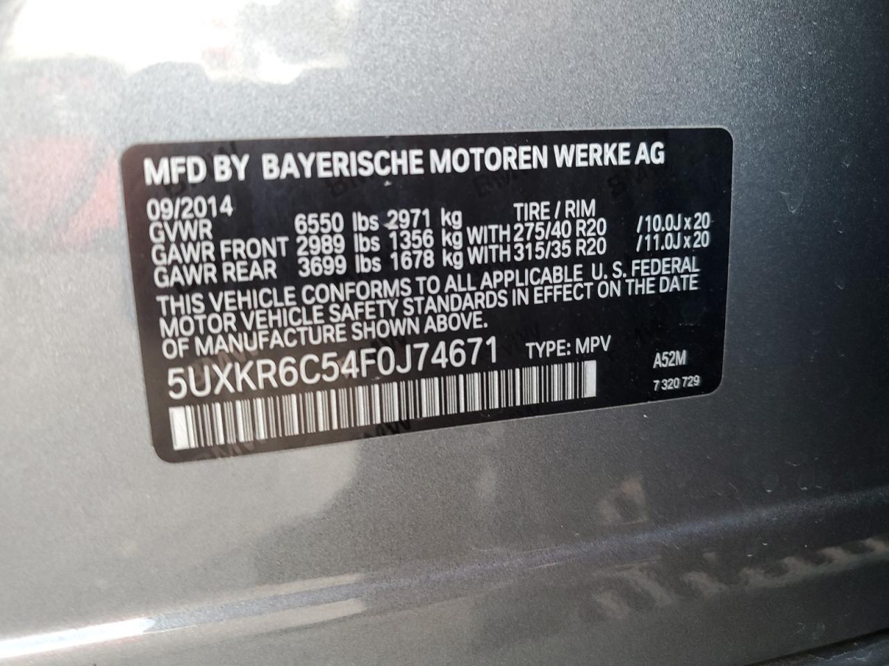 2015 BMW X5 VIN 5UXKR6C54F0J74671 Copart auction photo, mechanical damage thumbnail 13