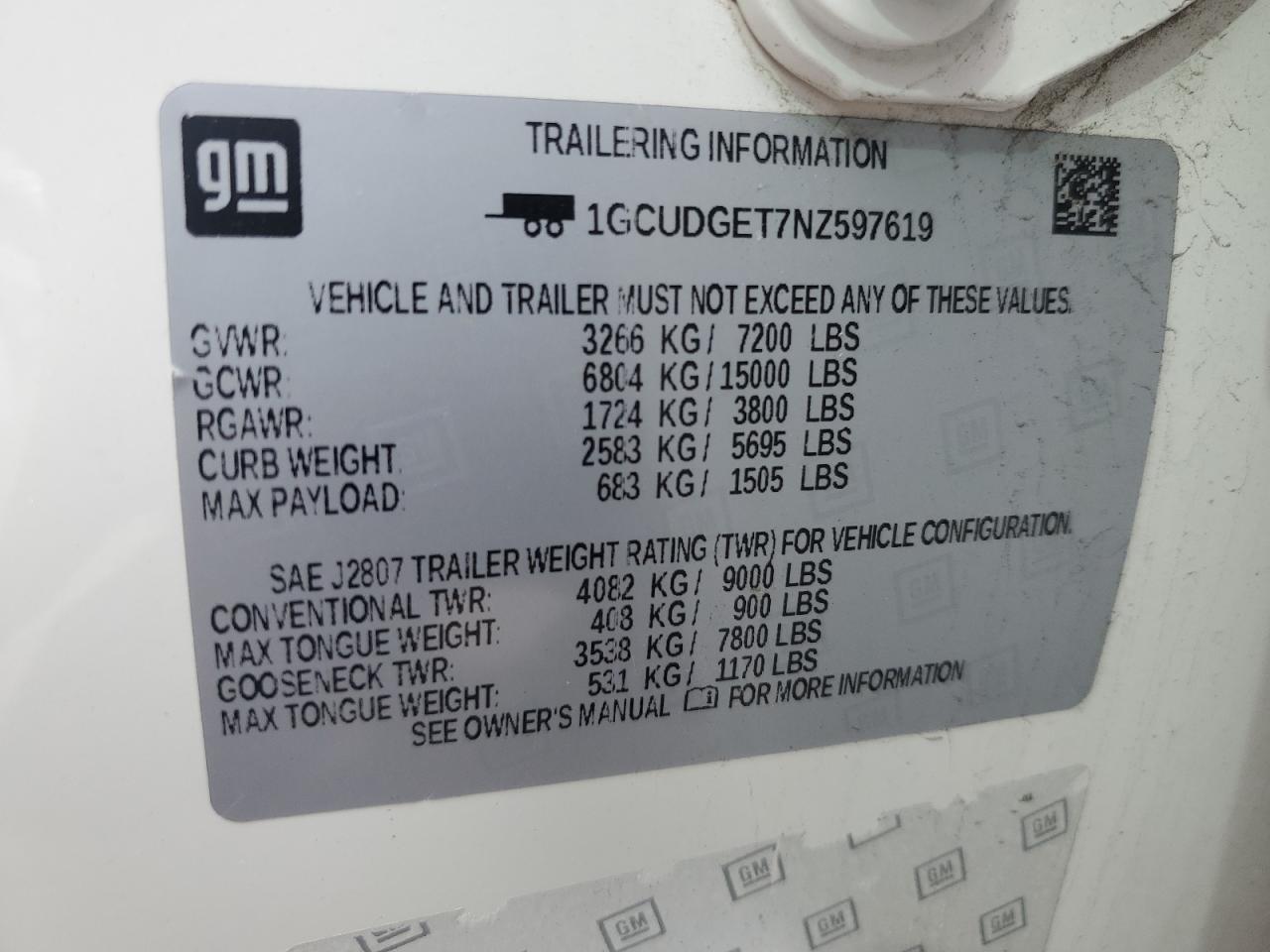 2022 Chevrolet Silverado VIN 1GCUDGET7NZ597619 Copart auction photo, side / top/roof damage thumbnail 12