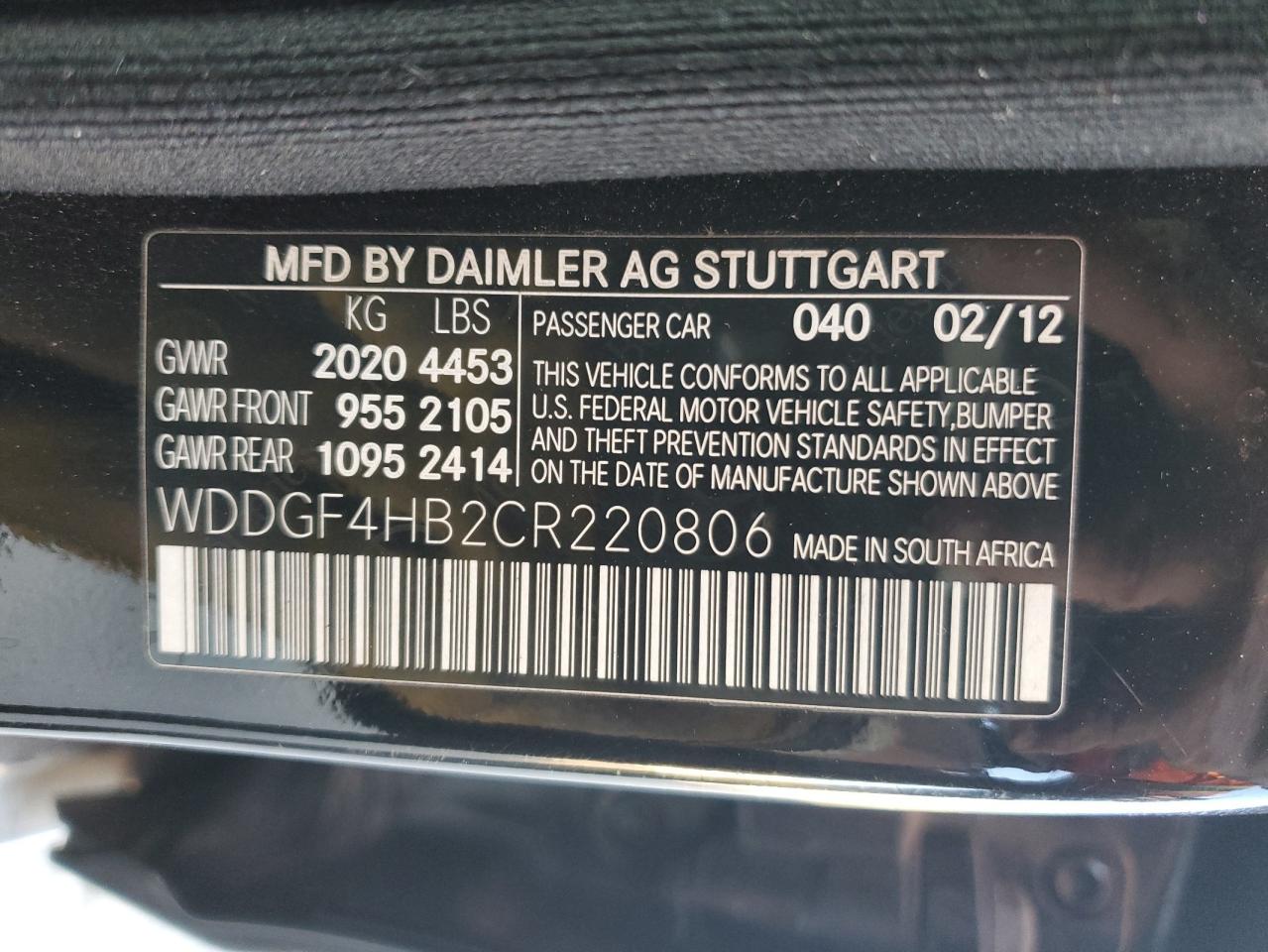 2012 Mercedes-Benz C-klasse VIN WDDGF4HB2CR220806 Copart auction photo, side / rear end damage thumbnail 14