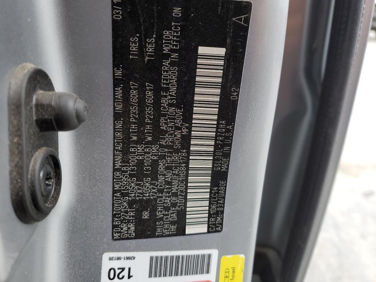2017 Toyota Sienna VIN 5TDYZ3DC1HS841784 Copart auction photo, side / front end damage thumbnail 15