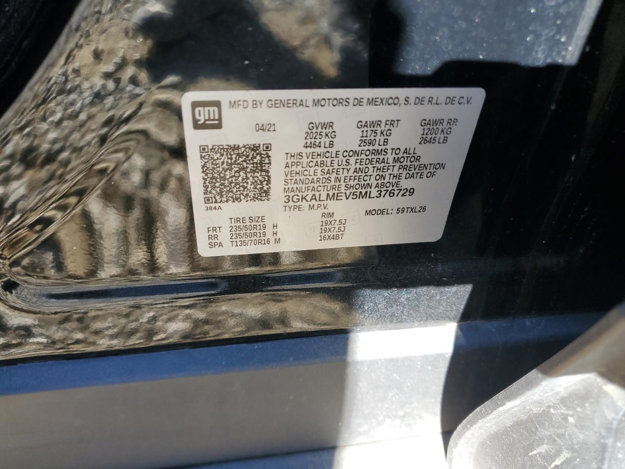 2021 GMC Terrain VIN 3GKALMEV5ML376729 Copart auction photo, rear end damage thumbnail 13