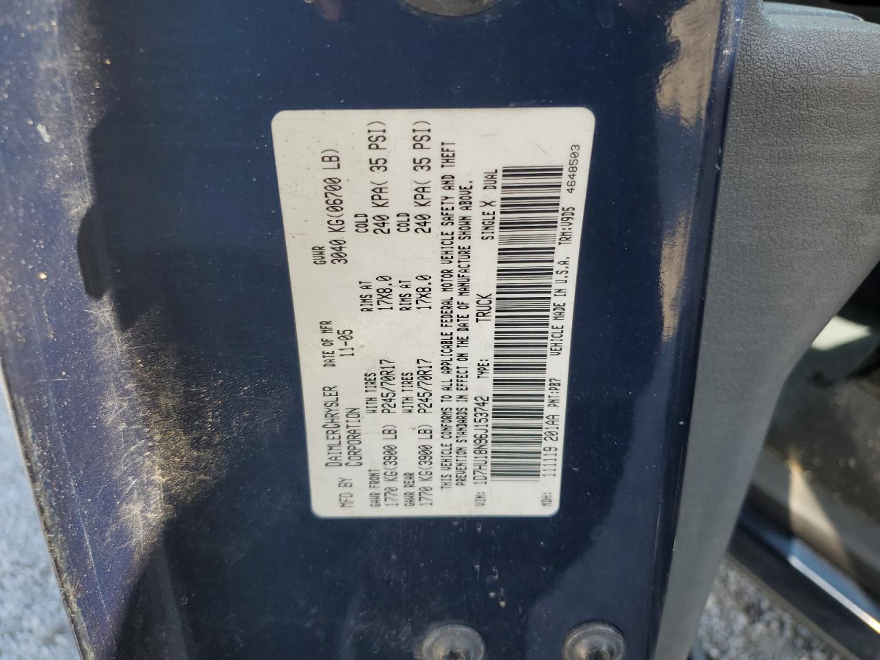 2006 Dodge RAM VIN 1D7HU18N96J153742 Copart auction photo, all over damage thumbnail 14