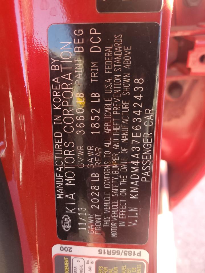 2014 KIA Rio VIN KNADM4A37E6342438 Copart auction photo, vandalism damage thumbnail 12