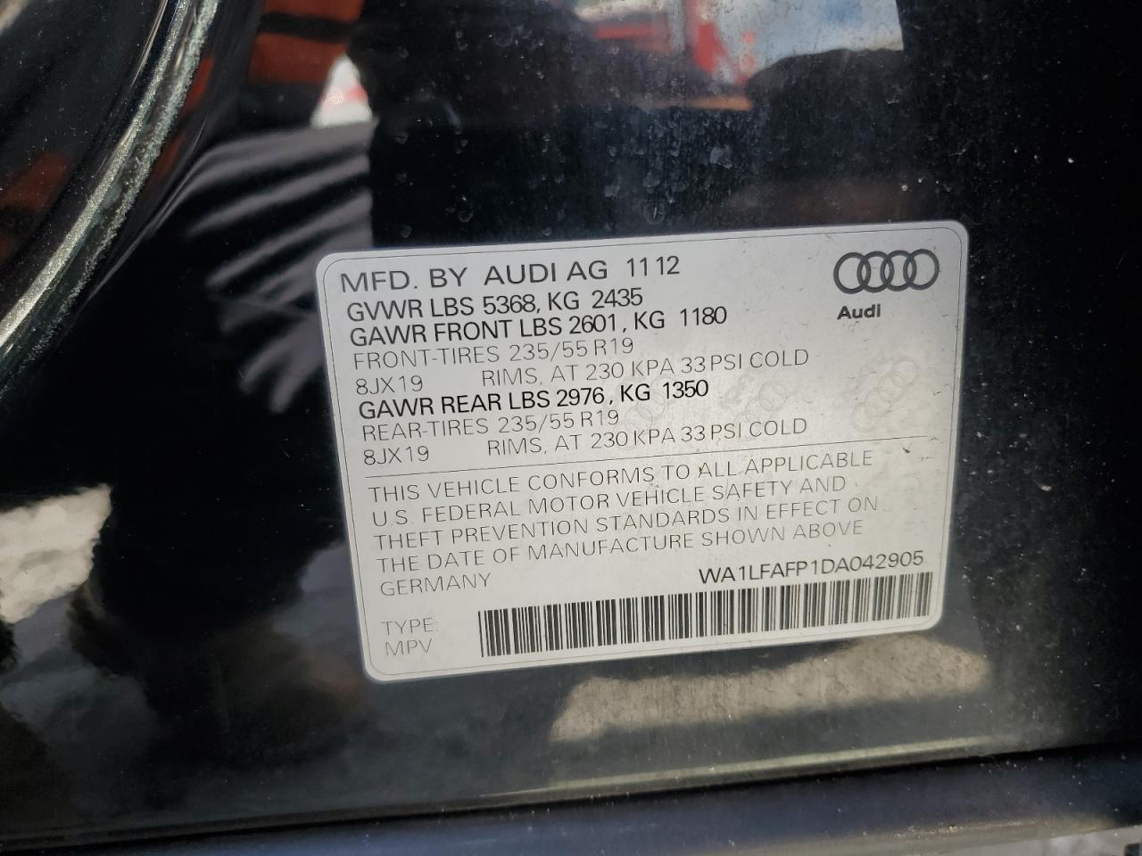 2013 Audi Q5 VIN WA1LFAFP1DA042905 Copart auction photo, mechanical / minor dent/scratches damage thumbnail 13