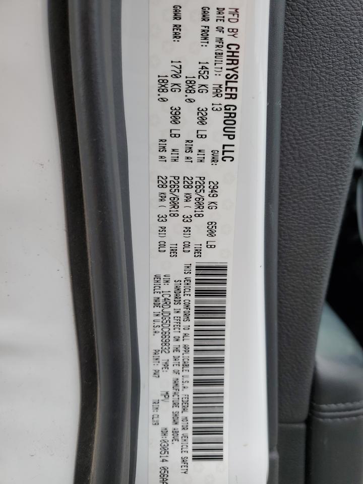 2013 Dodge Durango VIN 1C4RDJDG5DC669832 Copart auction photo, front end / rear end damage thumbnail 15