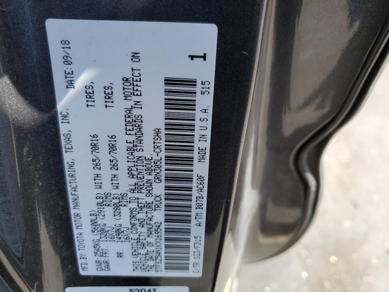 2019 Toyota Tacoma VIN 5TFSZ5AN1KX169542 Copart auction photo, front end damage thumbnail 15