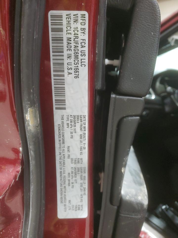2021 Jeep Grand Cherokee VIN 1C4RJFAG6MC516676 Copart auction photo, side damage thumbnail 15