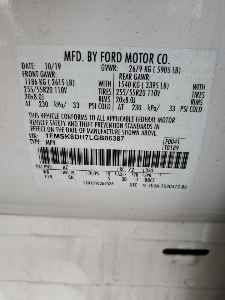 2020 Ford Explorer VIN 1FMSK8DH7LGB06387 Copart auction photo, front end / side damage thumbnail 13