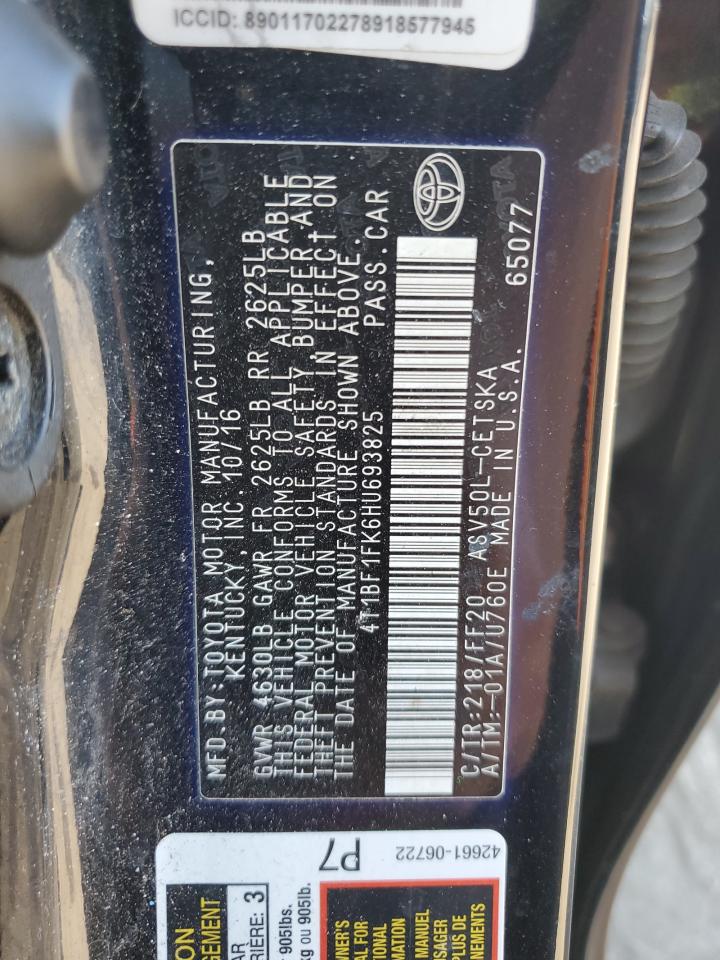 2017 Toyota Camry VIN 4T1BF1FK6HU693825 Copart auction photo, minor dent/scratches damage thumbnail 12