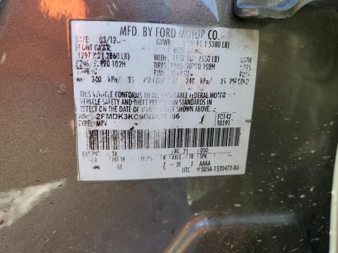 2013 Ford Edge VIN 2FMDK3KC9DBA18386 Copart auction photo, front end / side damage thumbnail 13