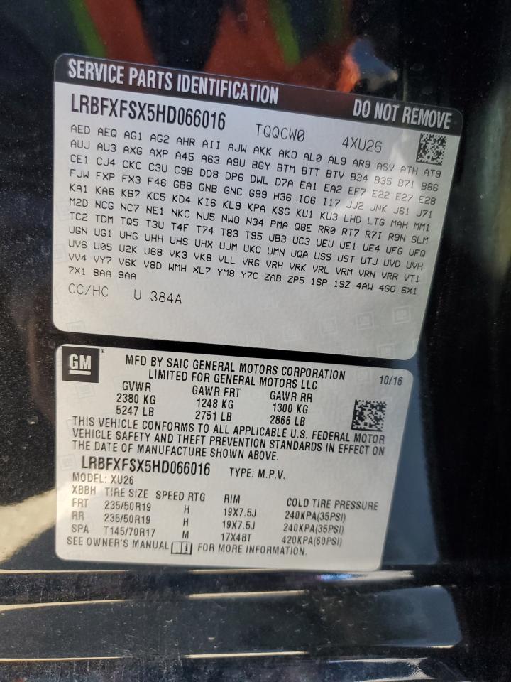 2017 Buick Envision VIN LRBFXFSX5HD066016 Copart auction photo, front end / side damage thumbnail 16