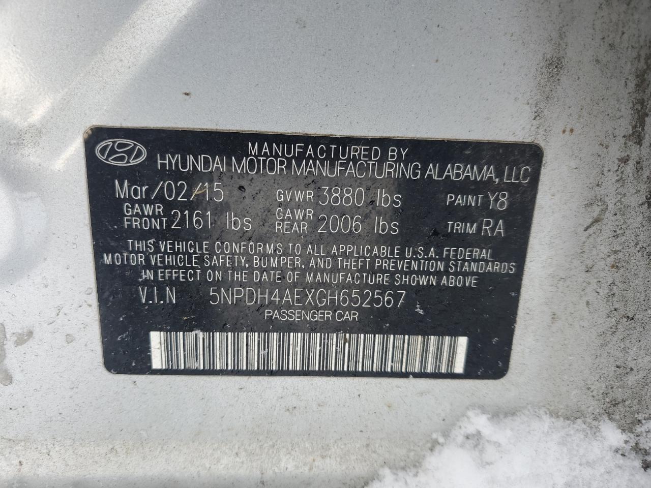 2016 Hyundai Elantra VIN 5NPDH4AEXGH652567 Copart auction photo, all over damage thumbnail 12
