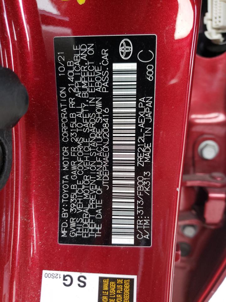 2022 Toyota Corolla VIN JTDEPMAE0NJ208416 Copart auction photo, all over damage thumbnail 13