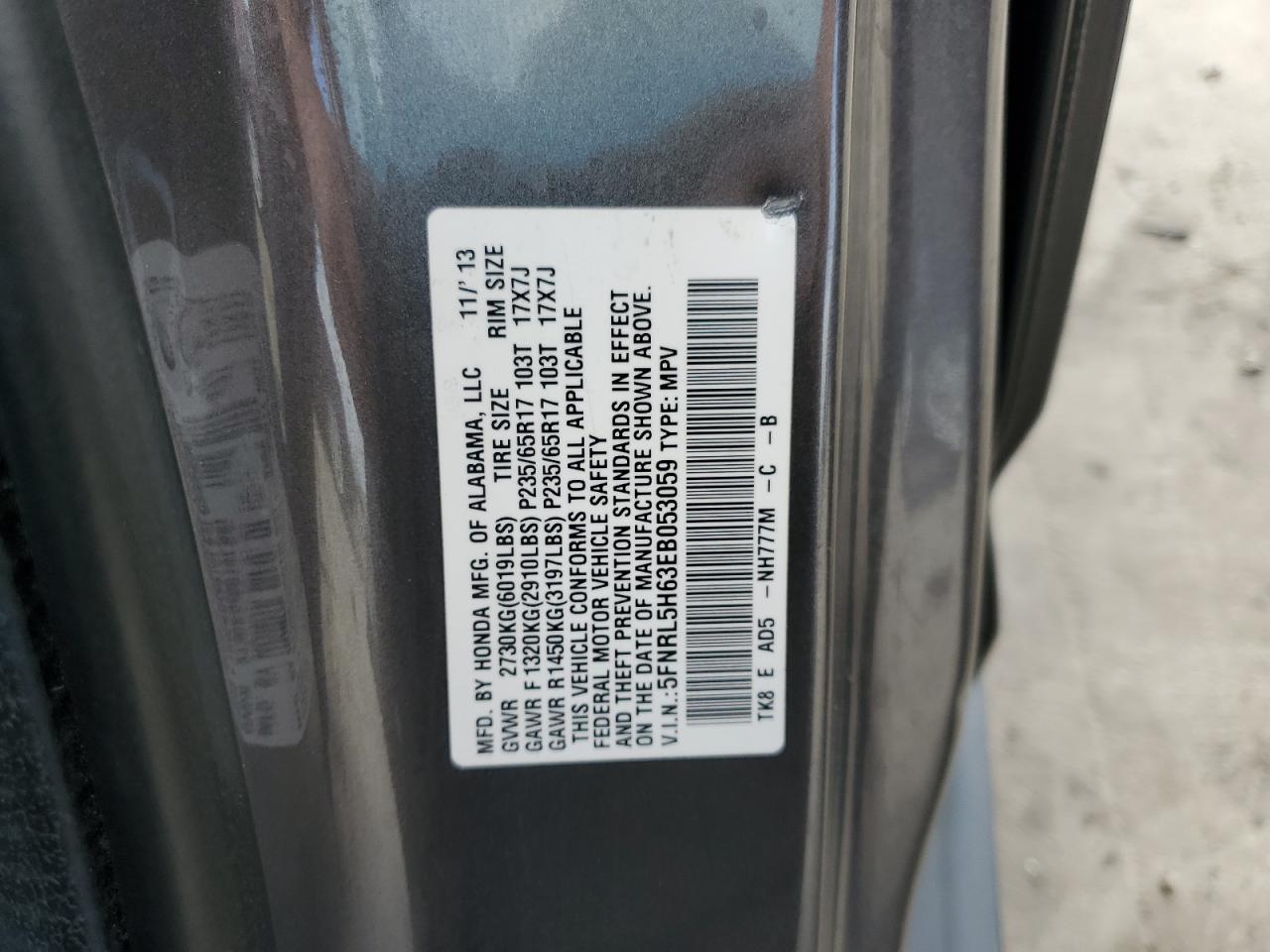 2014 Honda Odyssey VIN 5FNRL5H63EB053059 Copart auction photo, rear end damage thumbnail 14