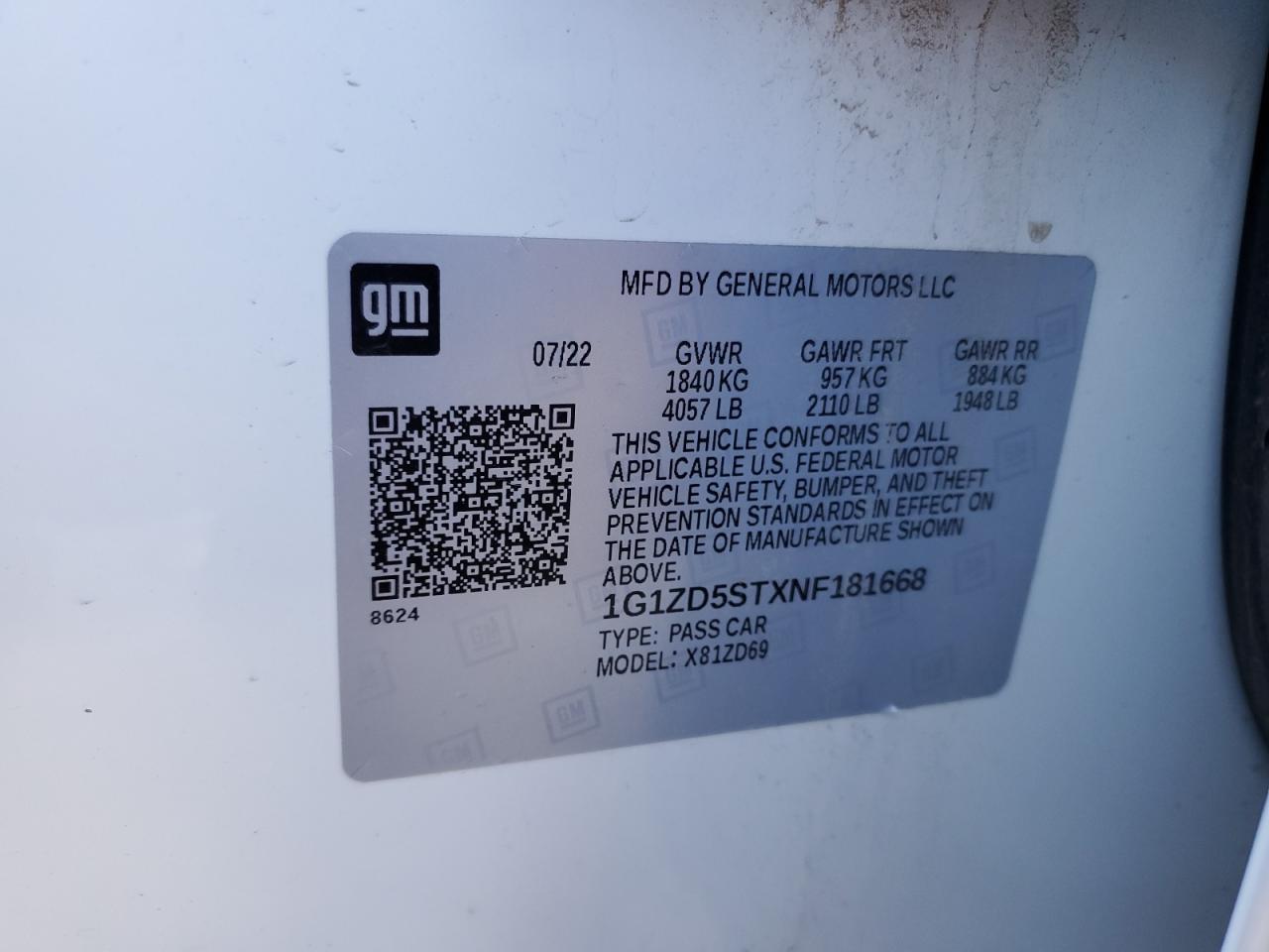2022 Chevrolet Malibu VIN 1G1ZD5STXNF181668 Copart auction photo, front end damage thumbnail 12