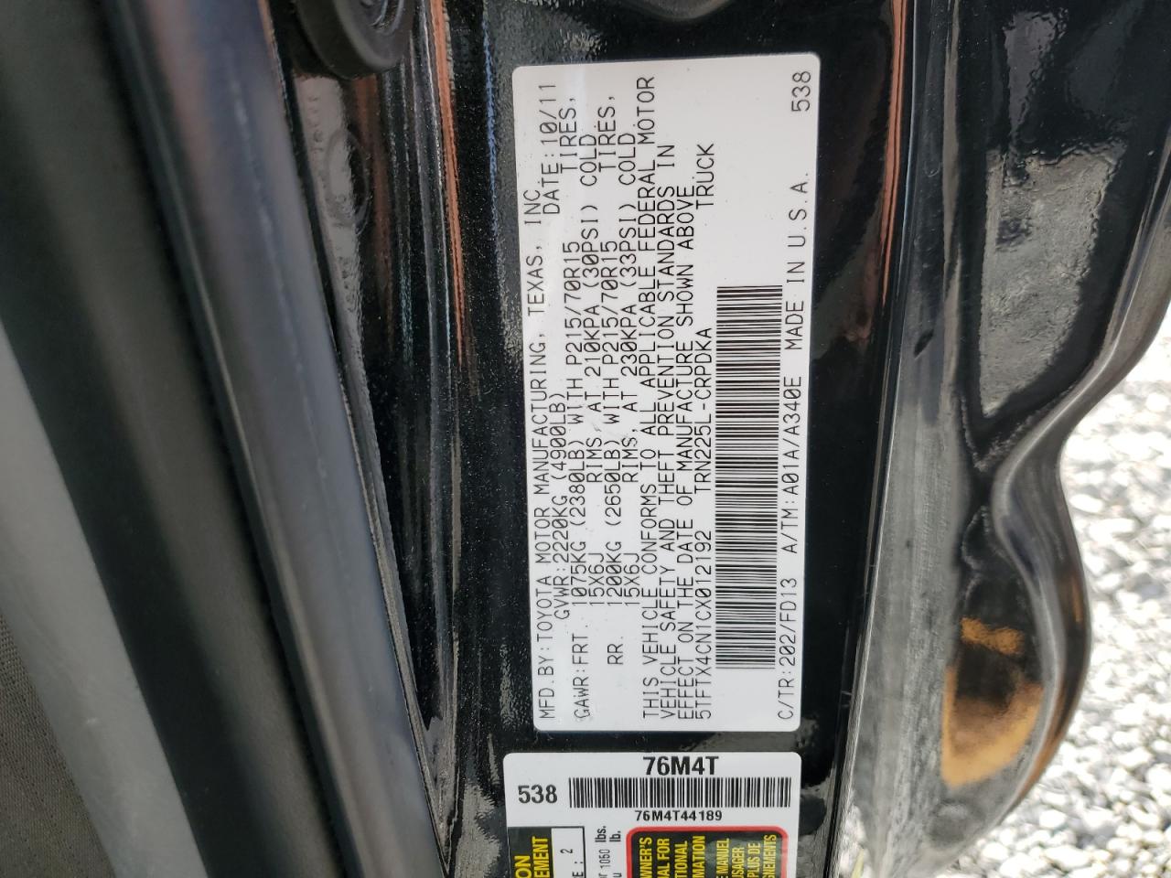 2012 Toyota Tacoma VIN 5TFTX4CN1CX012192 Copart auction photo, front end damage thumbnail 12