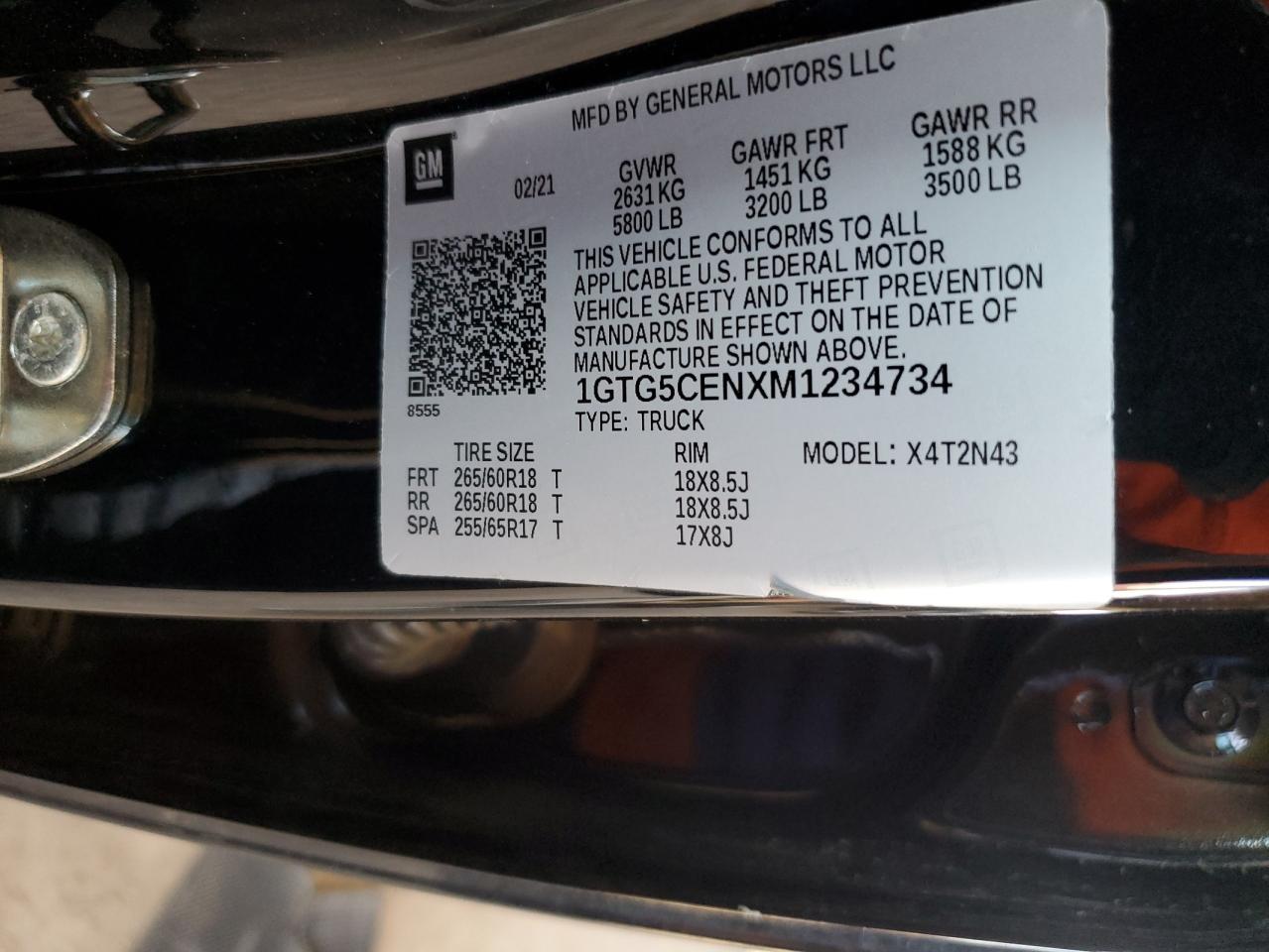 2021 GMC Canyon VIN 1GTG5CENXM1234734 Copart auction photo, rear end / front end damage thumbnail 14