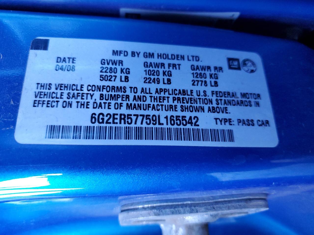 2009 Pontiac G8 VIN 6G2ER57759L165542 Copart auction photo, minor dent/scratches damage thumbnail 12