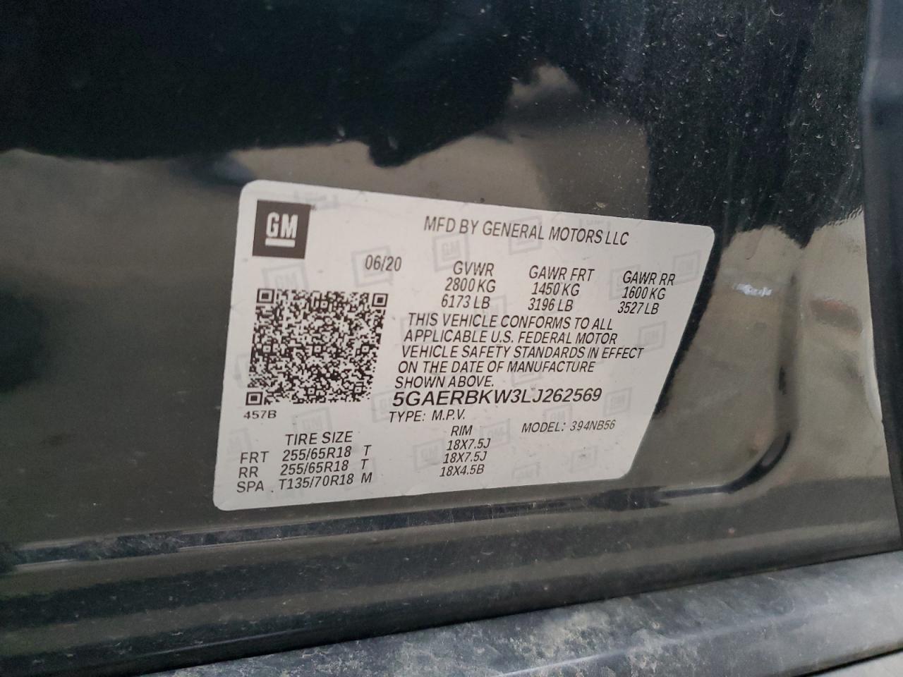 2020 Buick Enclave VIN 5GAERBKW3LJ262569 Copart auction photo, front end damage thumbnail 14