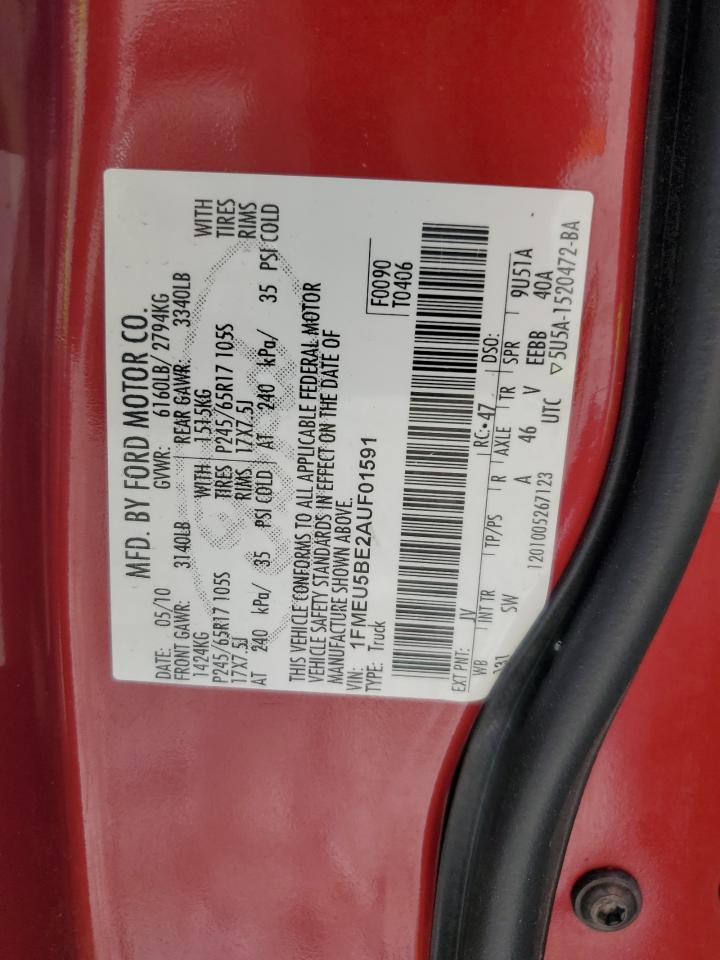 2010 Ford Explorer VIN 1FMEU5BE2AUF01591 Copart auction photo, rear end damage thumbnail 12