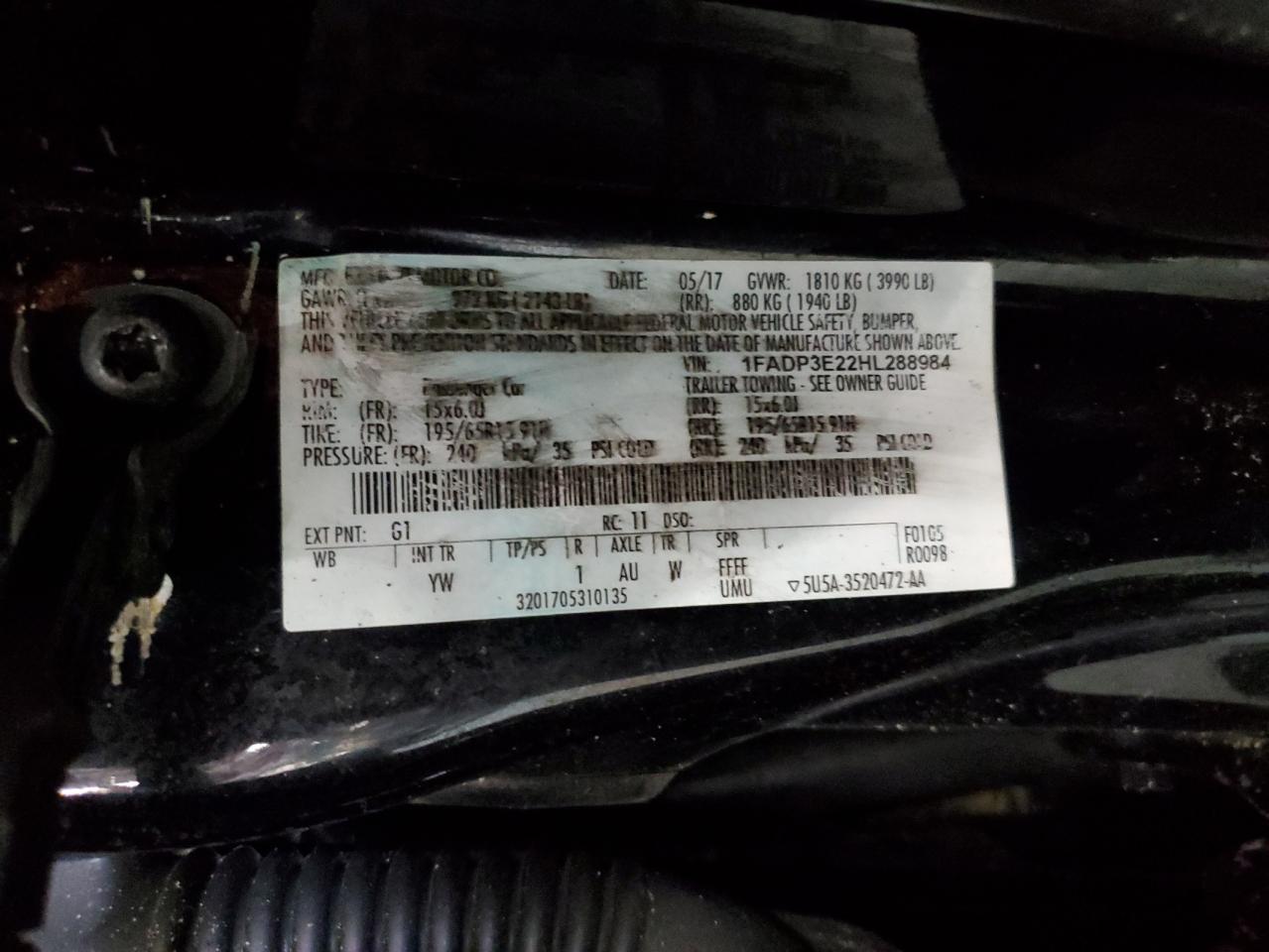 2017 Ford Focus VIN 1FADP3E22HL288984 Copart auction photo, front end / rear end damage thumbnail 12