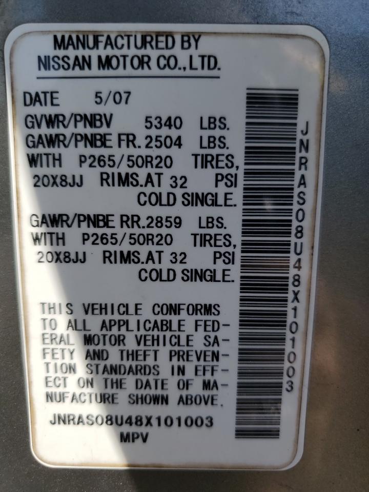 2008 Infiniti FX VIN JNRAS08U48X101003 Copart auction photo, front end damage thumbnail 13