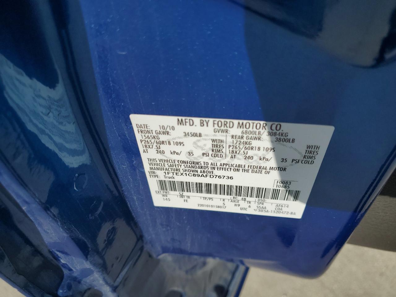 2010 Ford F-150 VIN 1FTEX1C89AFD76736 Copart auction photo, front end damage thumbnail 12