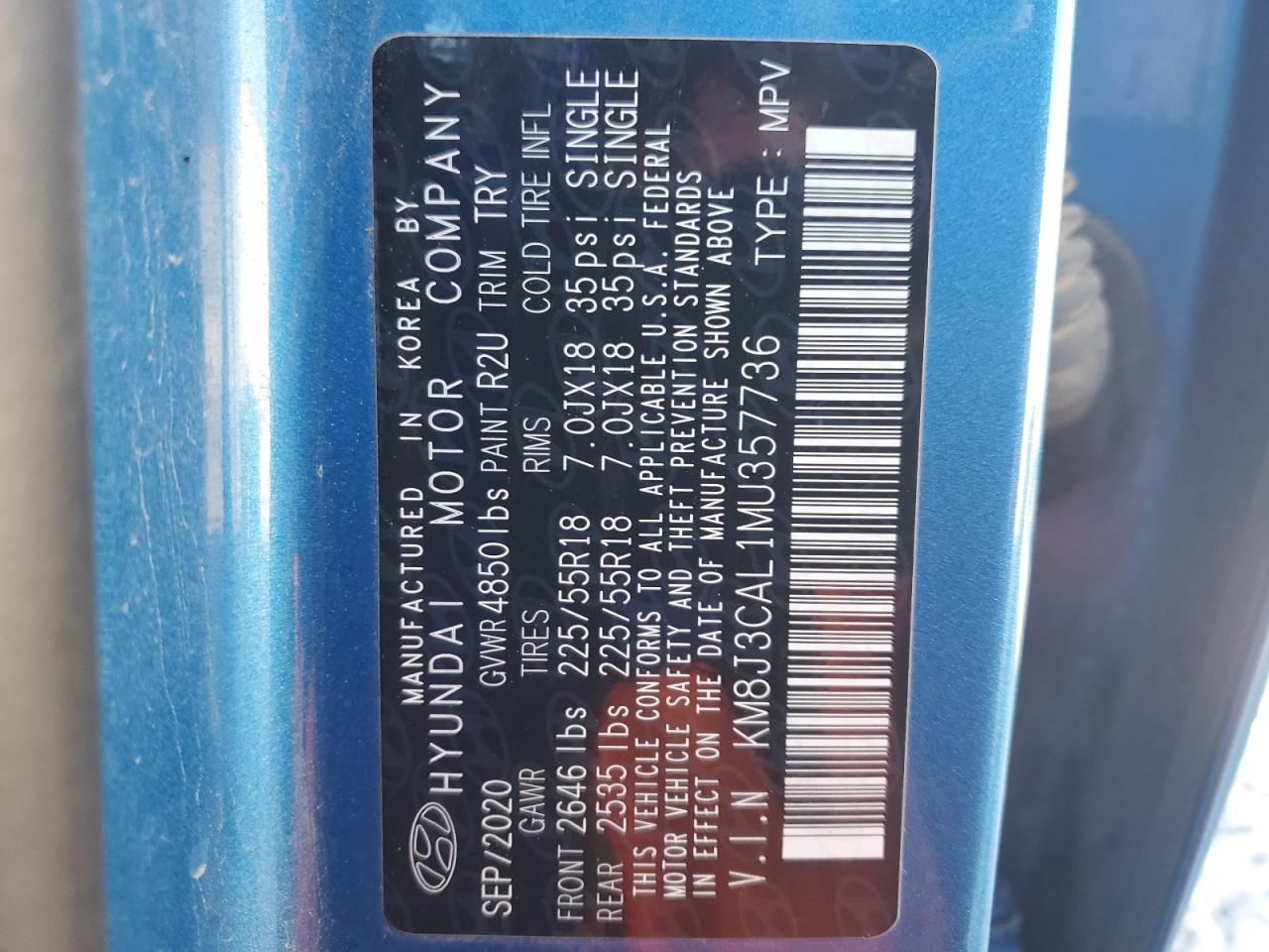 2021 Hyundai Tucson VIN KM8J3CAL1MU357736 Copart auction photo, front end damage thumbnail 16