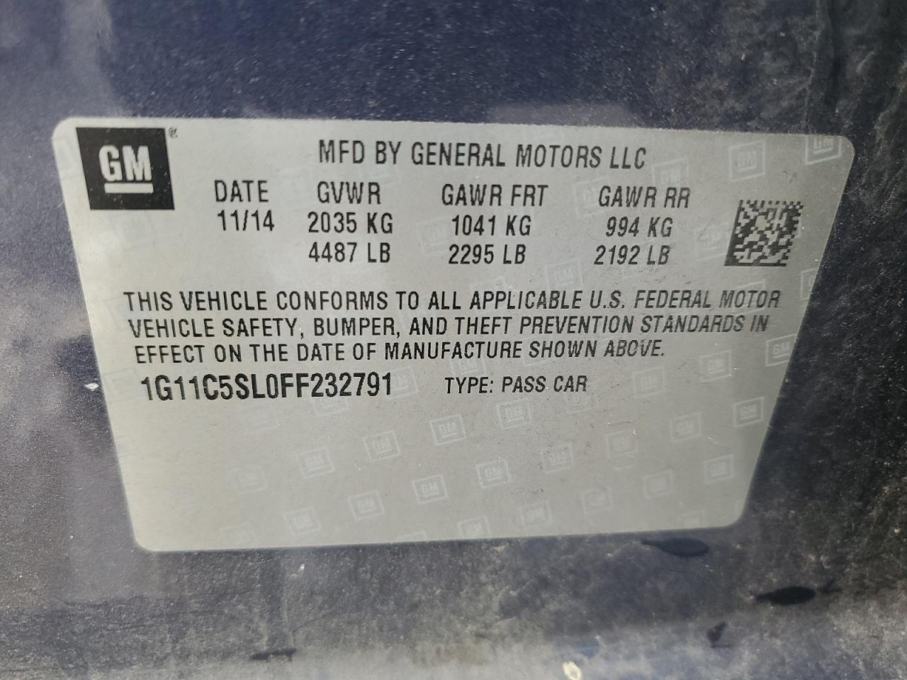 2015 Chevrolet Malibu VIN 1G11C5SL0FF232791 Copart auction photo, front end damage thumbnail 12