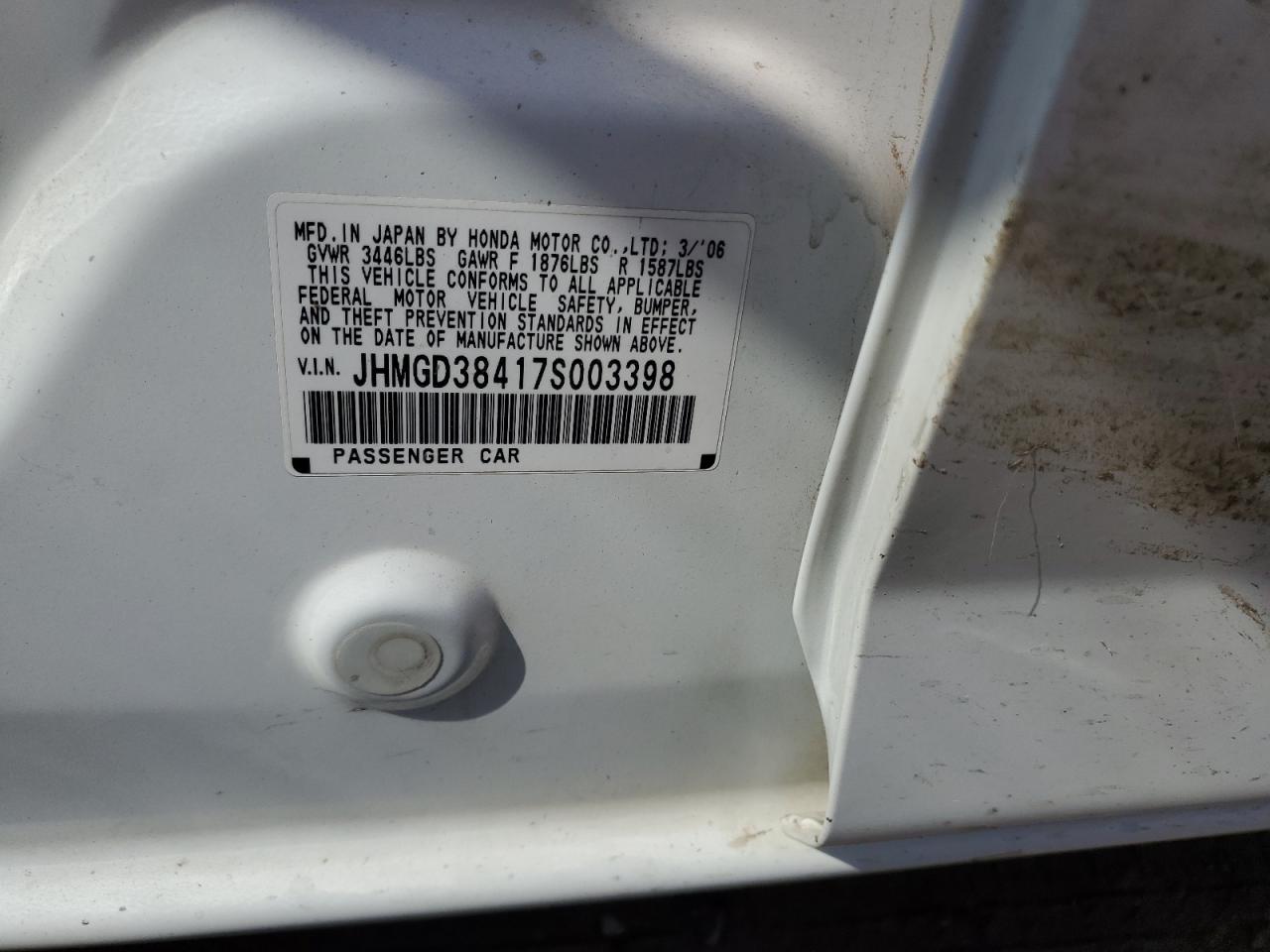 2007 Honda Fit VIN JHMGD38417S003398 Copart auction photo, front end damage thumbnail 12