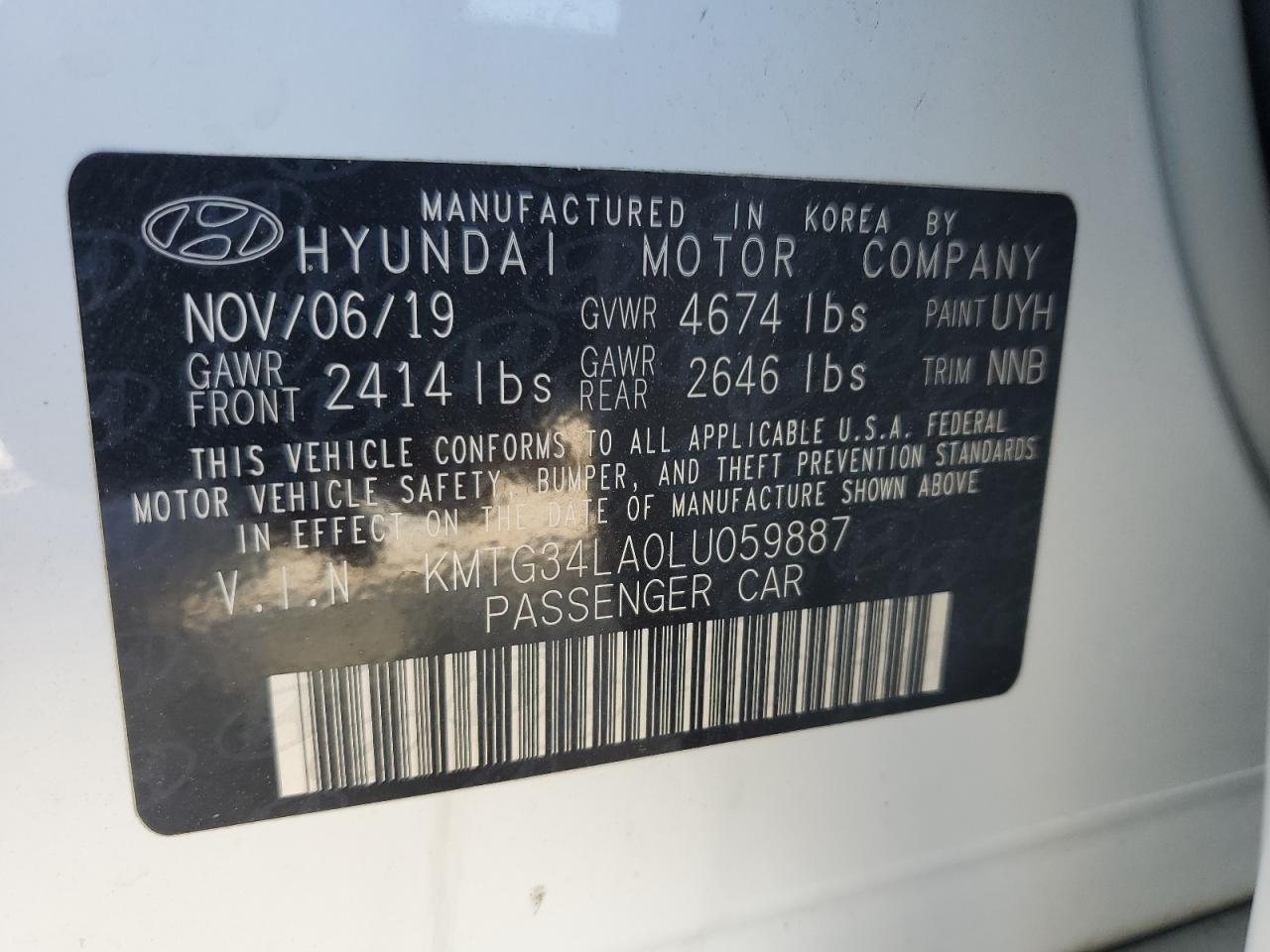 2020 Genesis G70 VIN KMTG34LA0LU059887 Copart auction photo, rear end damage thumbnail 12