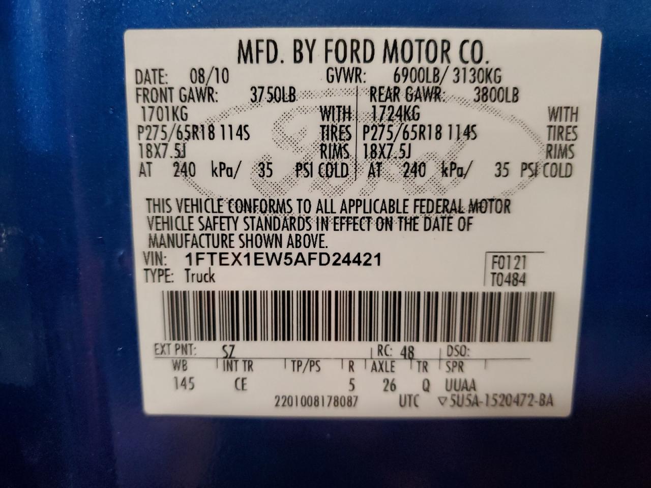 2010 Ford F-150 VIN 1FTEX1EW5AFD24421 Copart auction photo, front end damage thumbnail 12