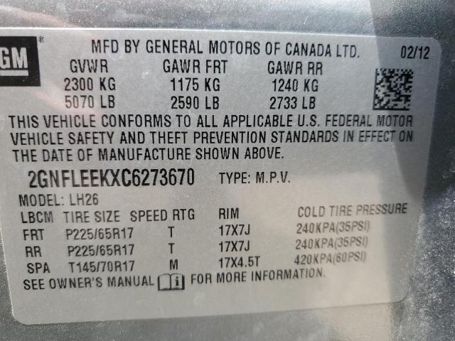 2012 Chevrolet Equinox VIN 2GNFLEEKXC6273670 Copart auction photo, normal wear damage thumbnail 12