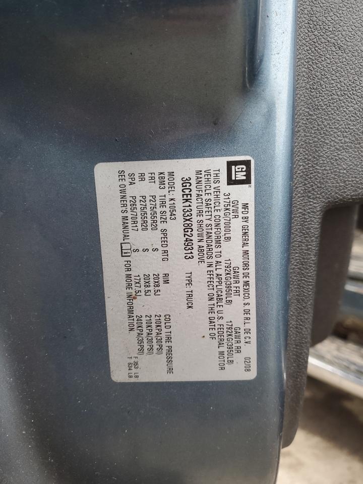 2008 Chevrolet Silverado VIN 3GCEK133X8G249313 Copart auction photo, rear end / side damage thumbnail 12