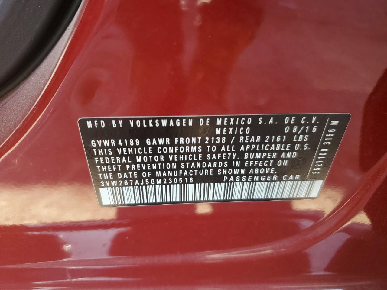 2016 Volkswagen Jetta VIN 3VW267AJ5GM230516 Copart auction photo, side damage thumbnail 14