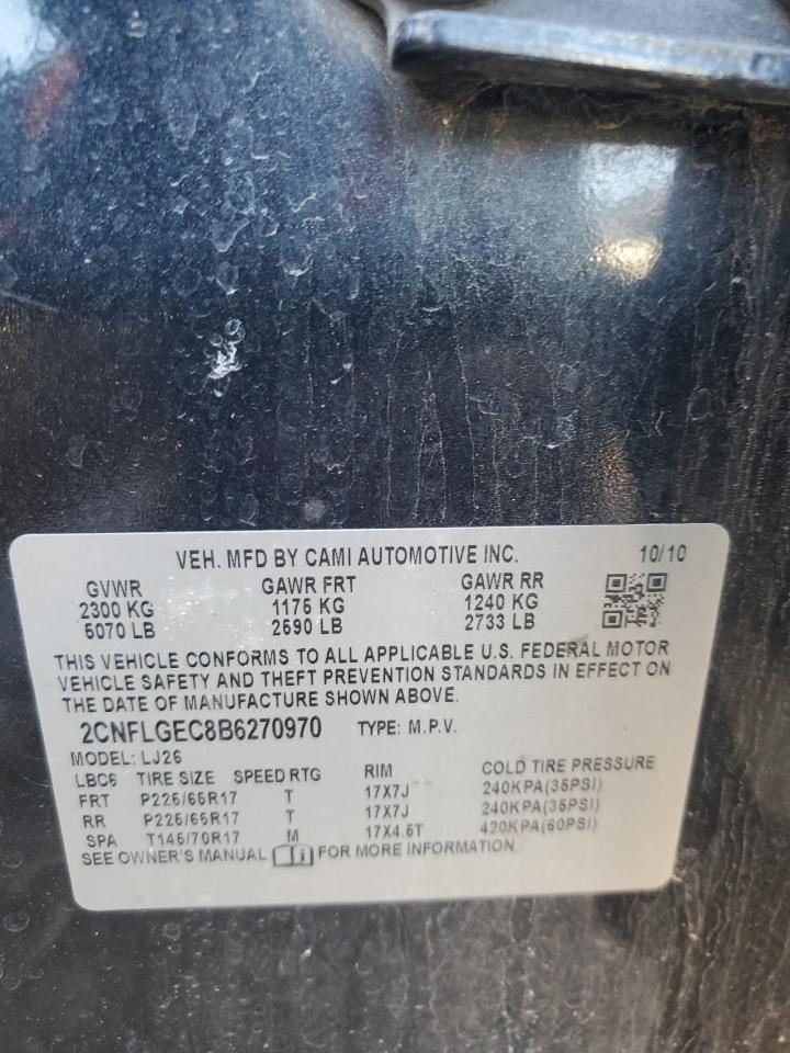 2011 Chevrolet Equinox VIN 2CNFLGEC8B6270970 Copart auction photo, front end / mechanical damage thumbnail 13