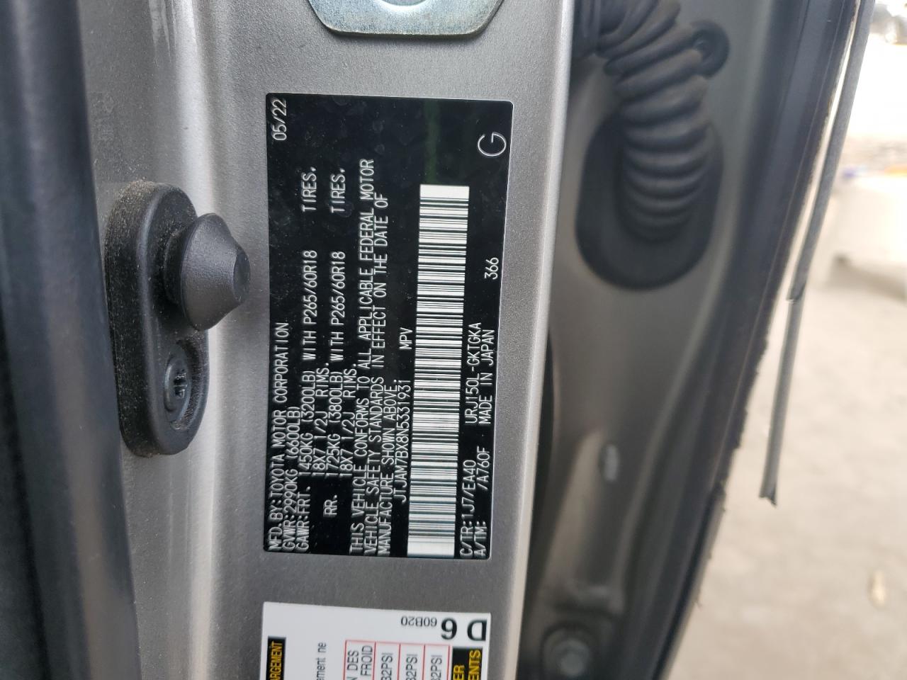 2022 Lexus GX VIN JTJAM7BX8N5331931 Copart auction photo, side damage thumbnail 12