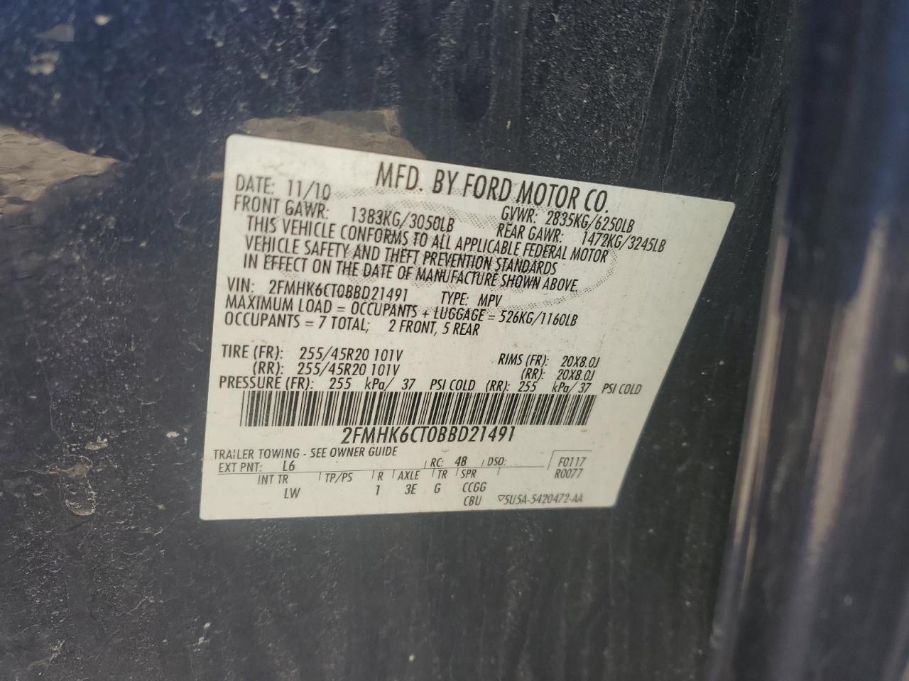 2011 Ford Flex VIN 2FMHK6CT0BBD21491 Copart auction photo, front end / undercarriage damage thumbnail 15