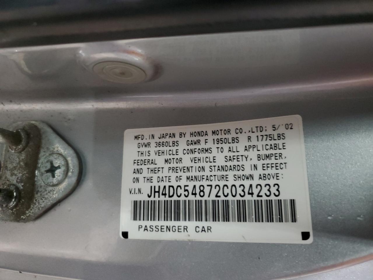 2002 Acura RSX VIN JH4DC54872C034233 Copart auction photo, front end damage thumbnail 15