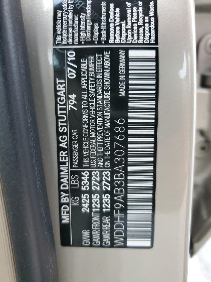 2011 Mercedes-Benz E-klasse VIN WDDHF9AB3BA307686 Copart auction photo, side / rear end damage thumbnail 12