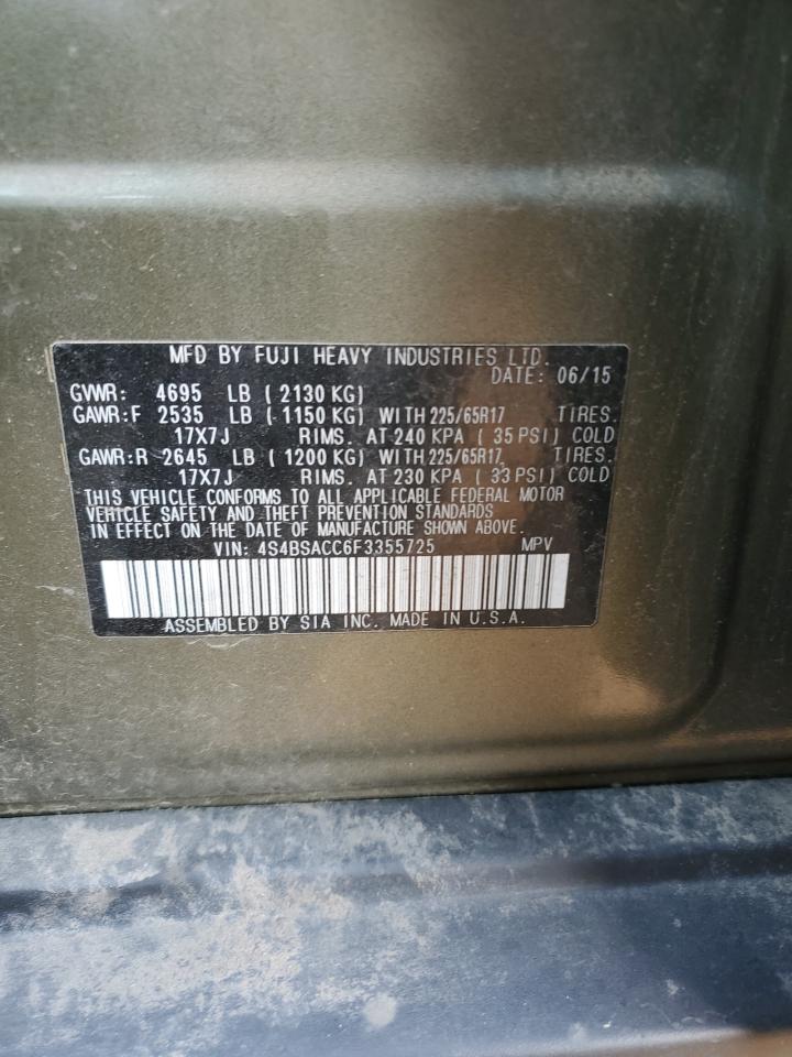 2015 Subaru Outback VIN 4S4BSACC6F3355725 Copart auction photo, hail damage thumbnail 13