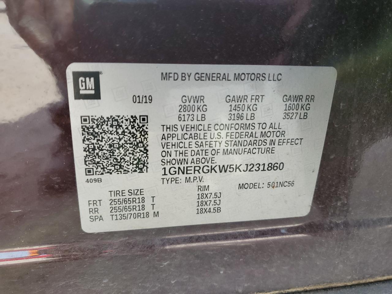 2019 Chevrolet Traverse VIN 1GNERGKW5KJ231860 Copart auction photo, side damage thumbnail 13