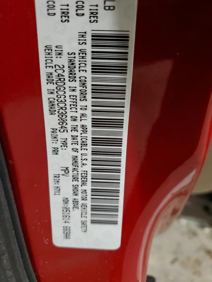 2012 Dodge Caravan VIN 2C4RDGCG3CR360645 Copart auction photo, front end / rear end damage thumbnail 14