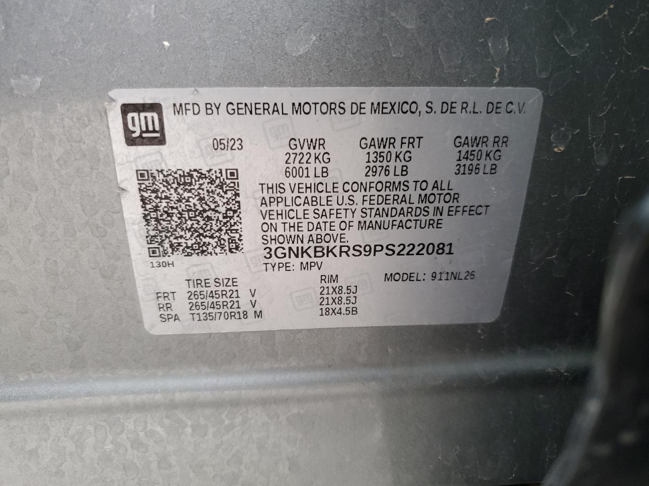 2023 Chevrolet Blazer VIN 3GNKBKRS9PS222081 Copart auction photo, front end / side damage thumbnail 16