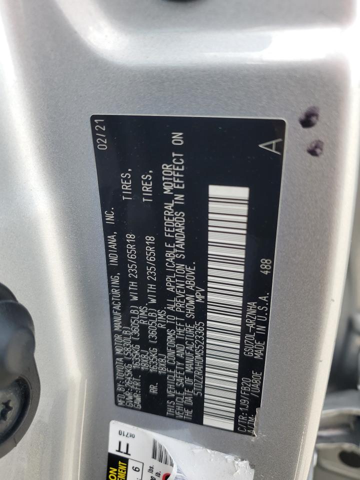 2021 Toyota Highlander VIN 5TDZZRAH0MS523365 Copart auction photo, rear end damage thumbnail 13