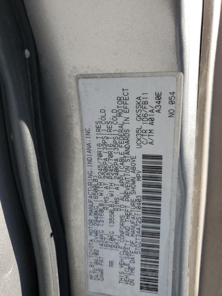 2002 Toyota Sequoia VIN 5TDZT34A72S110403 Copart auction photo, rear end / minor dent/scratches damage thumbnail 15