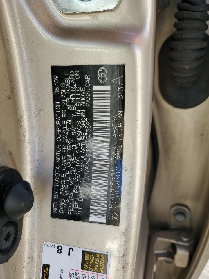 2010 Toyota Prius VIN JTDKN3DU2A1033697 Copart auction photo, rear end / hail damage thumbnail 12