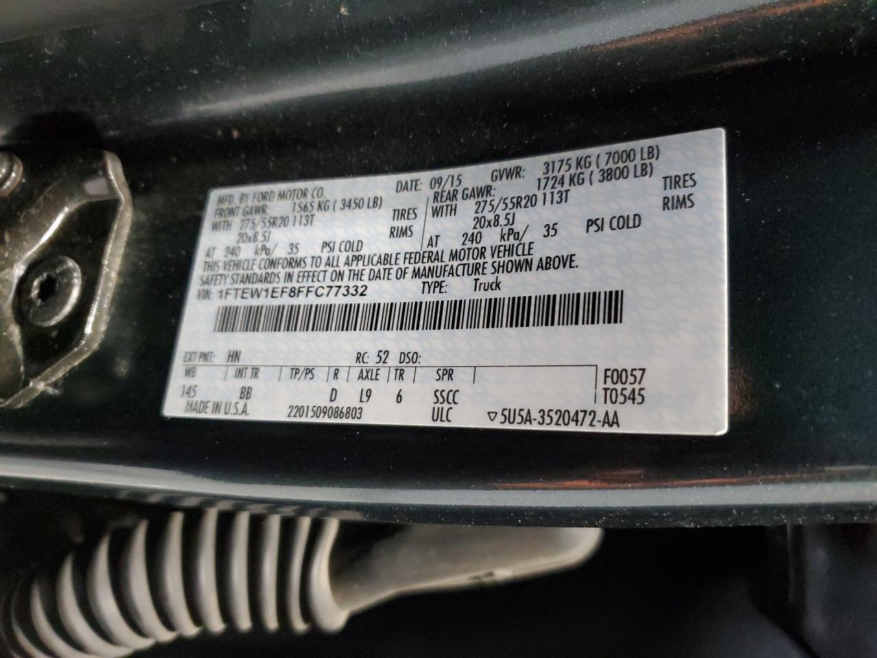 2015 Ford F-150 VIN 1FTEW1EF8FFC77332 Copart auction photo, front end / minor dent/scratches damage thumbnail 12