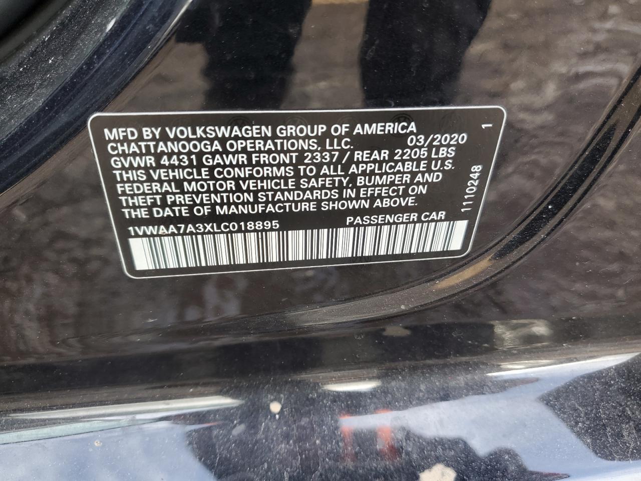 2020 Volkswagen Passat VIN 1VWAA7A3XLC018895 Copart auction photo, front end / mechanical damage thumbnail 12