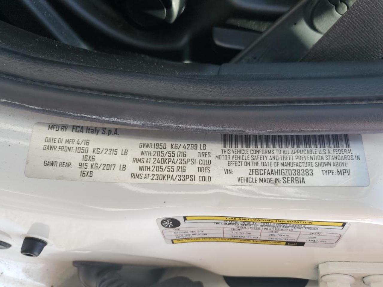 2016 Fiat 500 VIN ZFBCFAAH1GZ038383 Copart auction photo, minor dent/scratches damage thumbnail 12